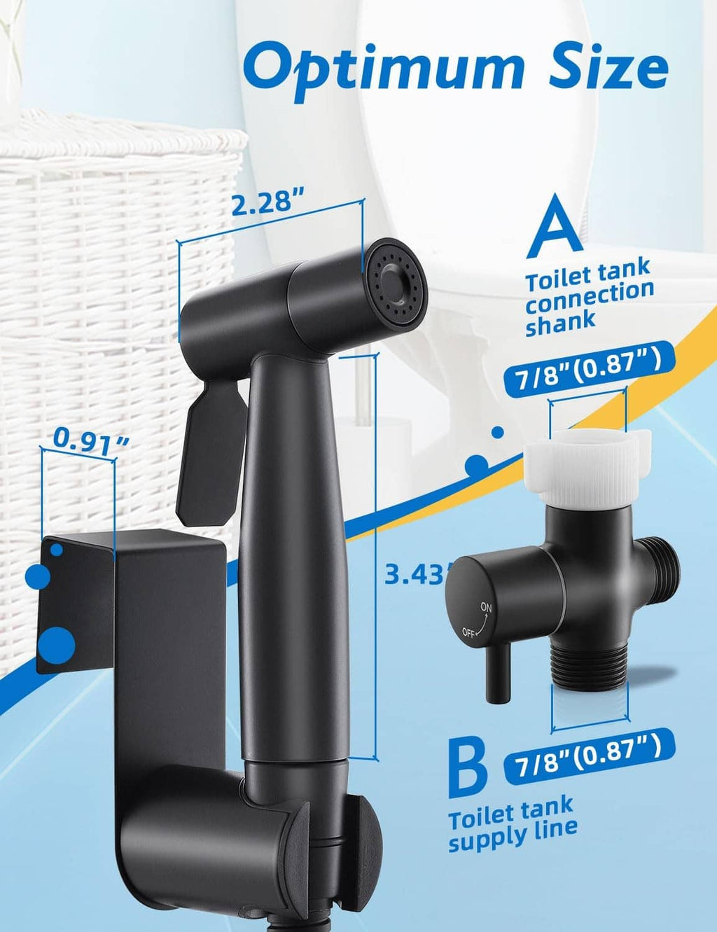 Matte black handheld bidet sprayer with T-valve toilet tank connection shank