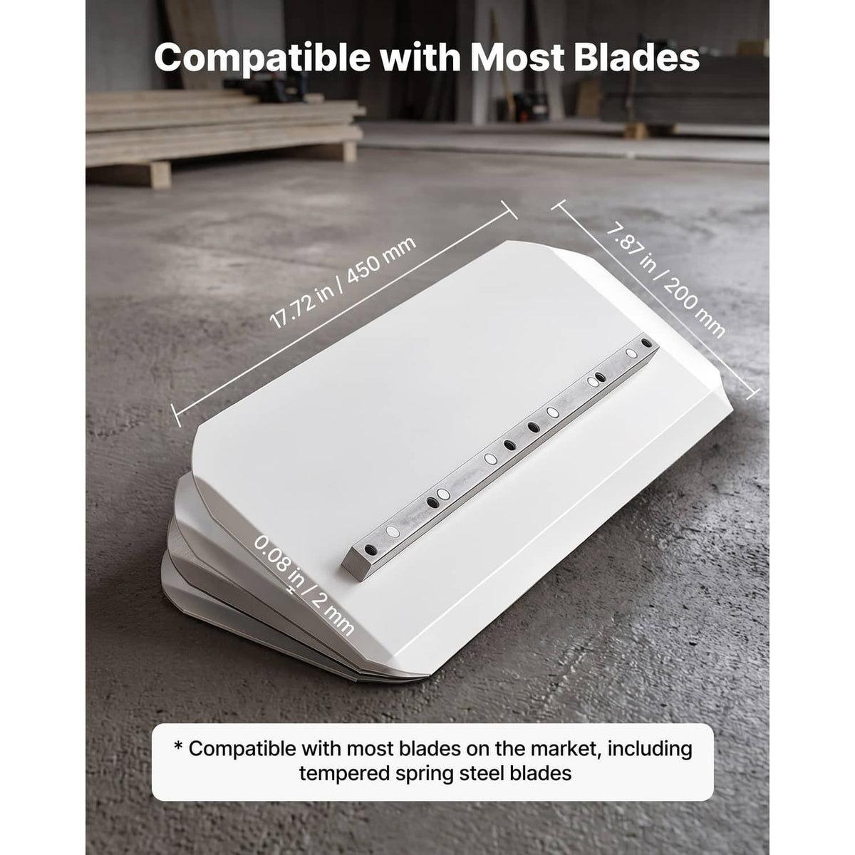 Replacement float pan for gas concrete power trowel, white rectangular plate with holes