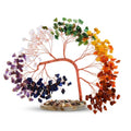 Seven chakra gemstone bonsai tree with colored crystal leaves on round base