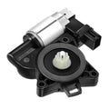 Power window lift motor with black housing, silver cylinder, and white gear coupler