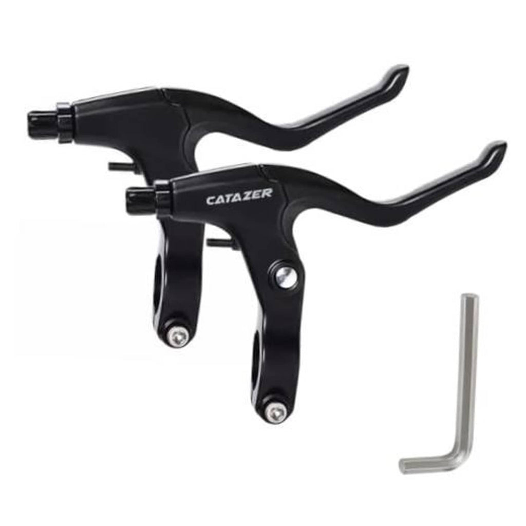 Black three-finger bicycle brake lever set, two levers with cable clamp and bolts.