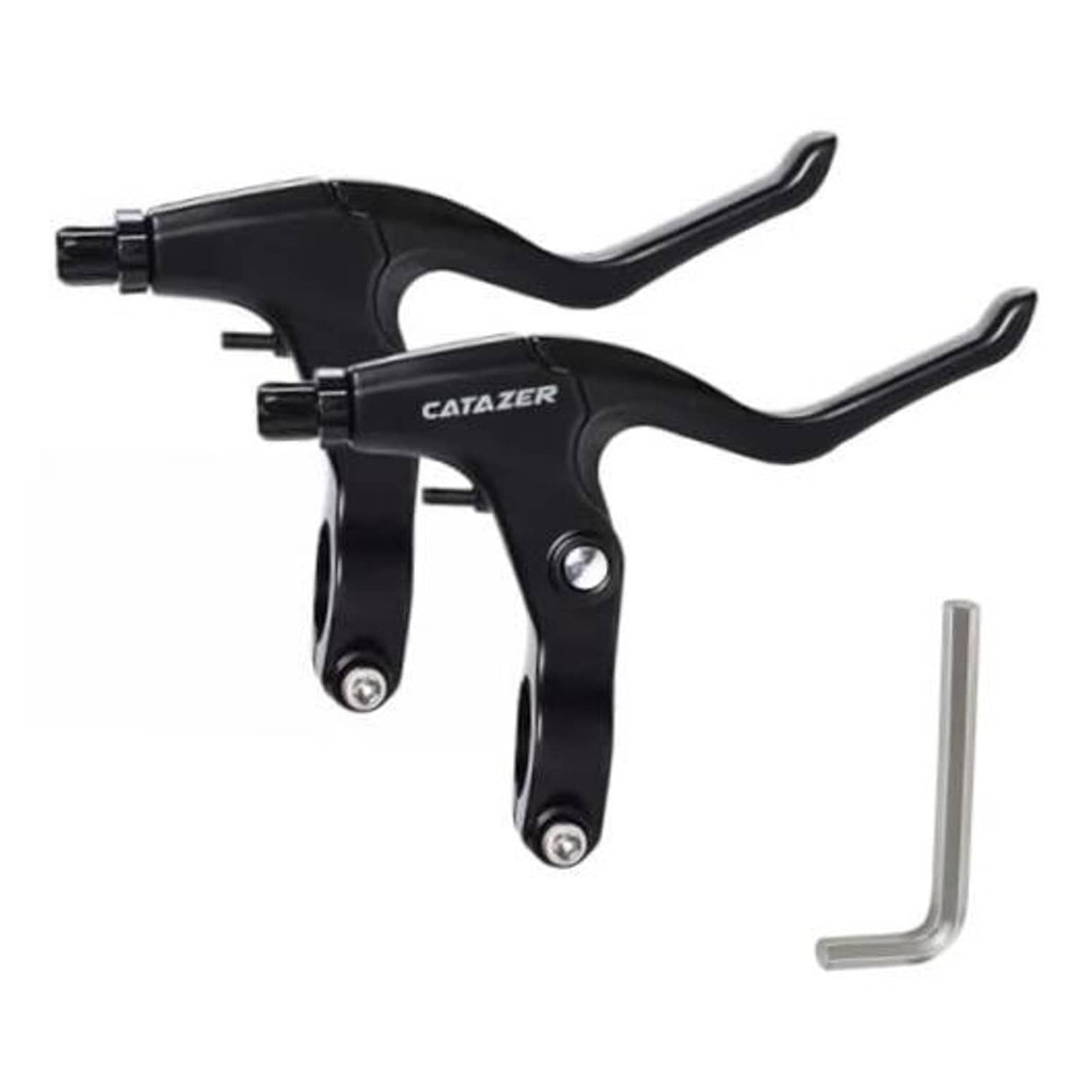Black three-finger bicycle brake lever set, two levers with cable clamp and bolts.