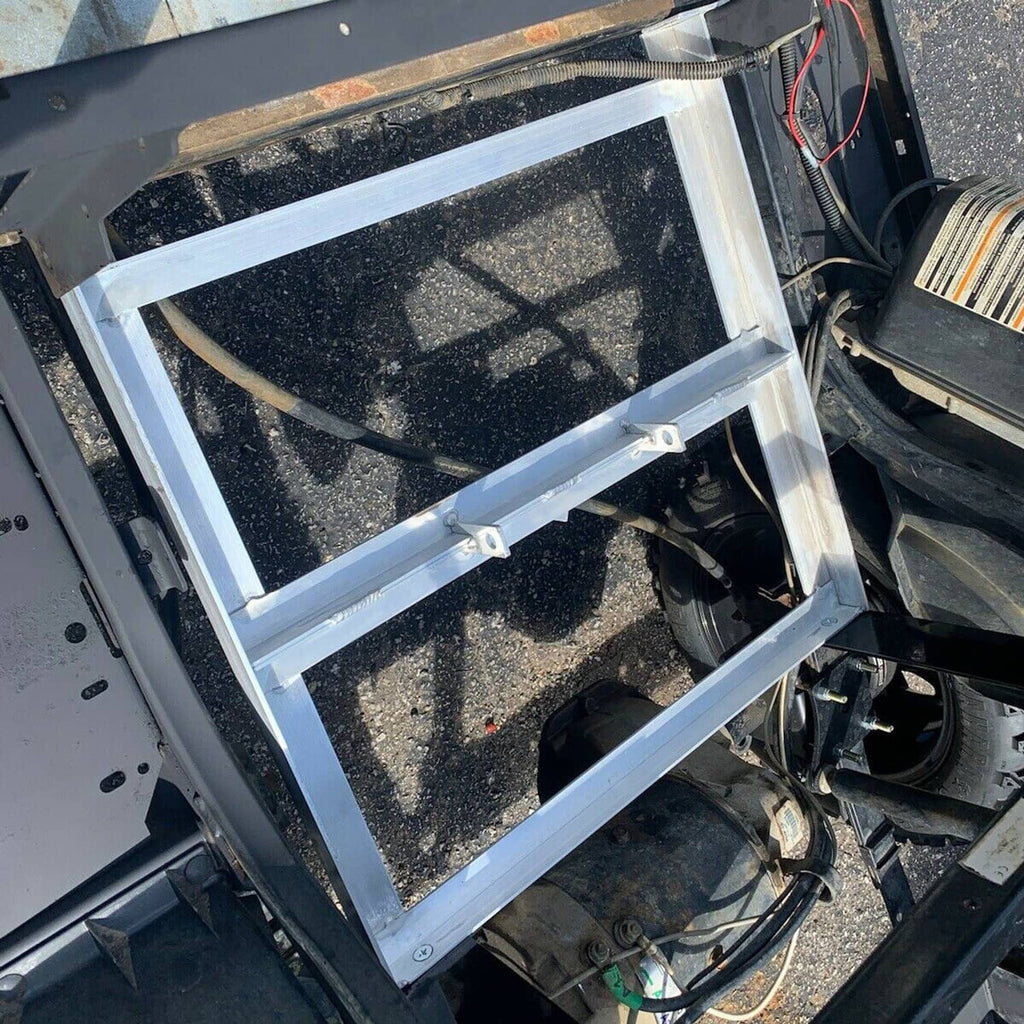 Aluminum battery tray mounted in golf cart battery compartment