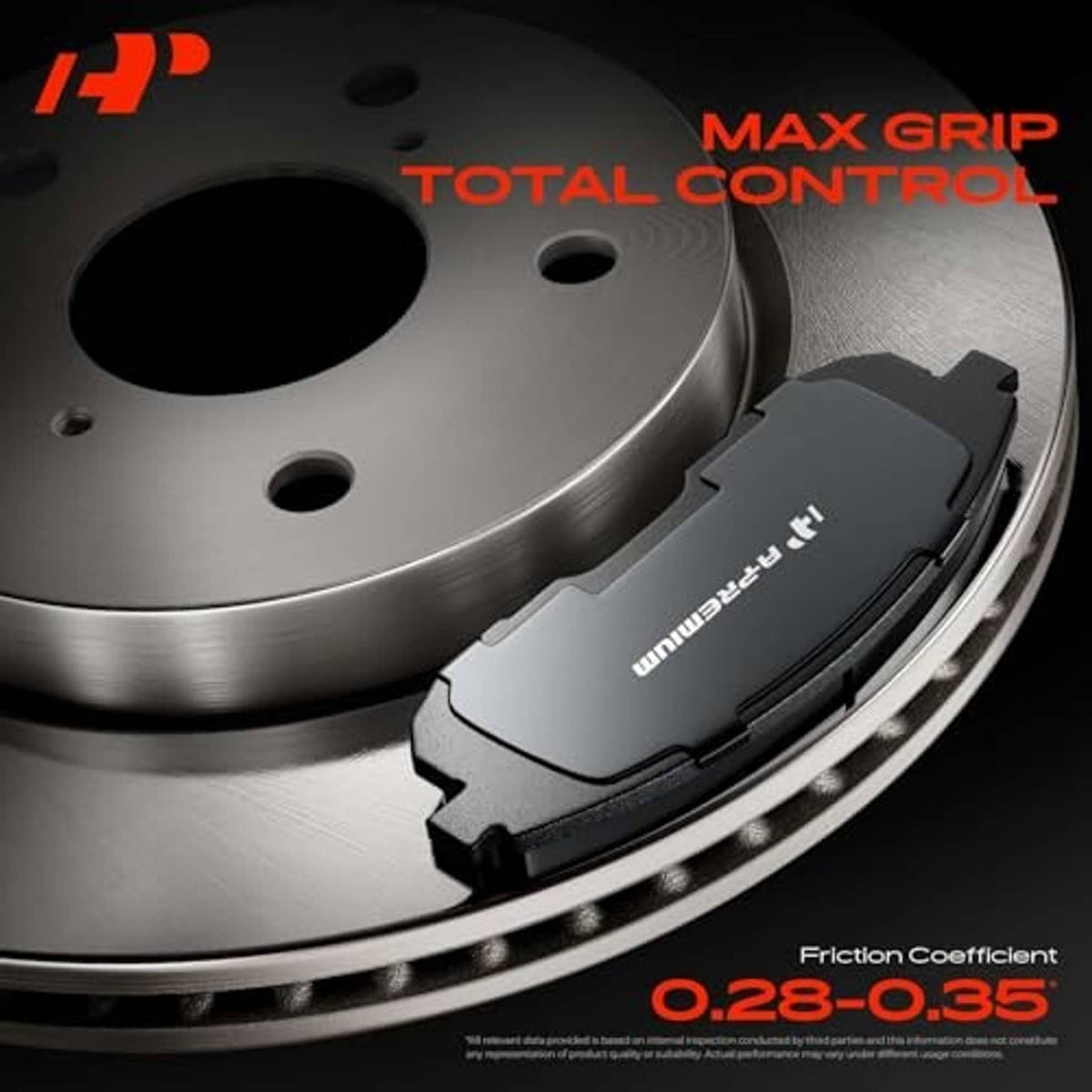 Brake pad contact on rotor with total control traction and friction coefficient range