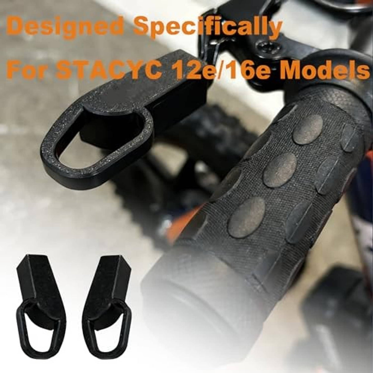 Black brake lever extensions with textured loop grip, two-piece set