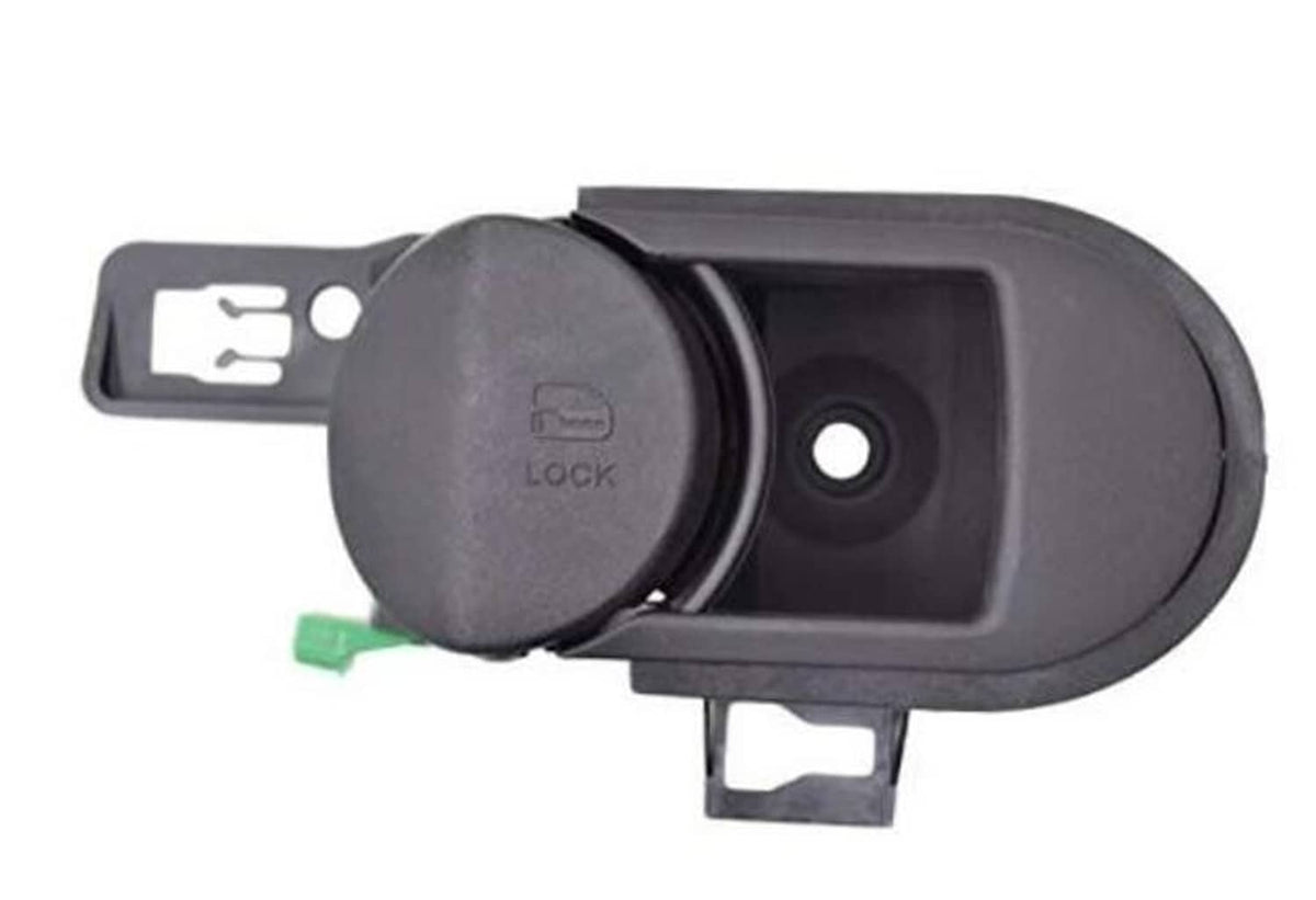 Black interior door handle with lock cylinder, left-side style