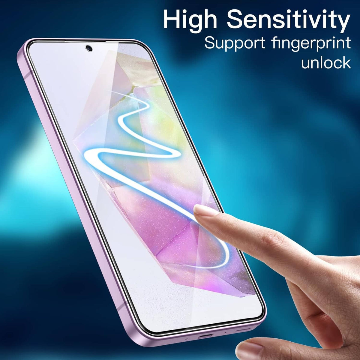Tempered glass screen protector with high touch sensitivity for fingerprint unlock