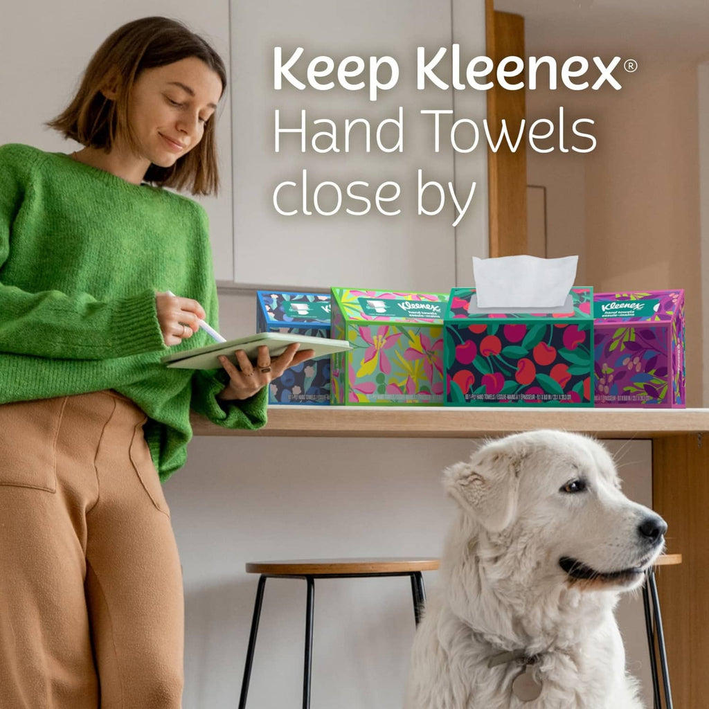 Kleenex hand towel boxes with dispensing sheets, white paper towels