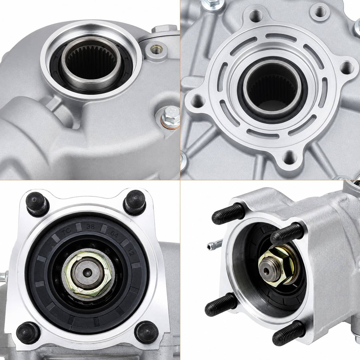 Close-up views of rear differential housing and wheel hub bearing opening