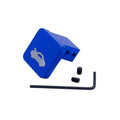 Blue billet aluminum hood release handle with cable repair hardware and hex key