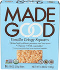 Vanilla crispy squares snack box with branding and nutrition highlights