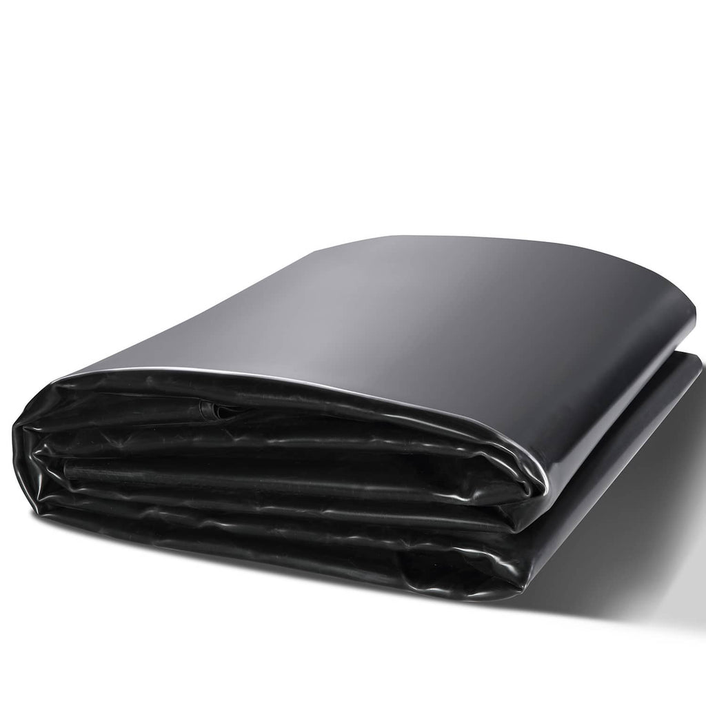 Black folded EPDM pond liner underlayment roll, smooth flexible sheet for ponds