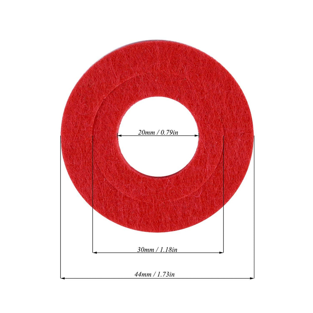 Red battery terminal anti-corrosion washer felt disc with center hole and size guide.