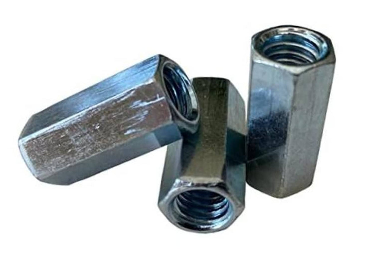 Zinc-plated hex coupling nuts for threaded rod, with internal threads, 2-pack