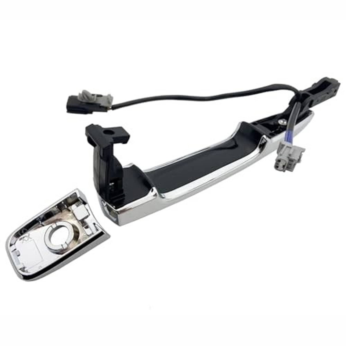 Exterior door handle assembly with chrome lever and wiring connections