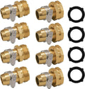 Garden hose repair connector set with clamps, brass/gold fittings and black rubber seals