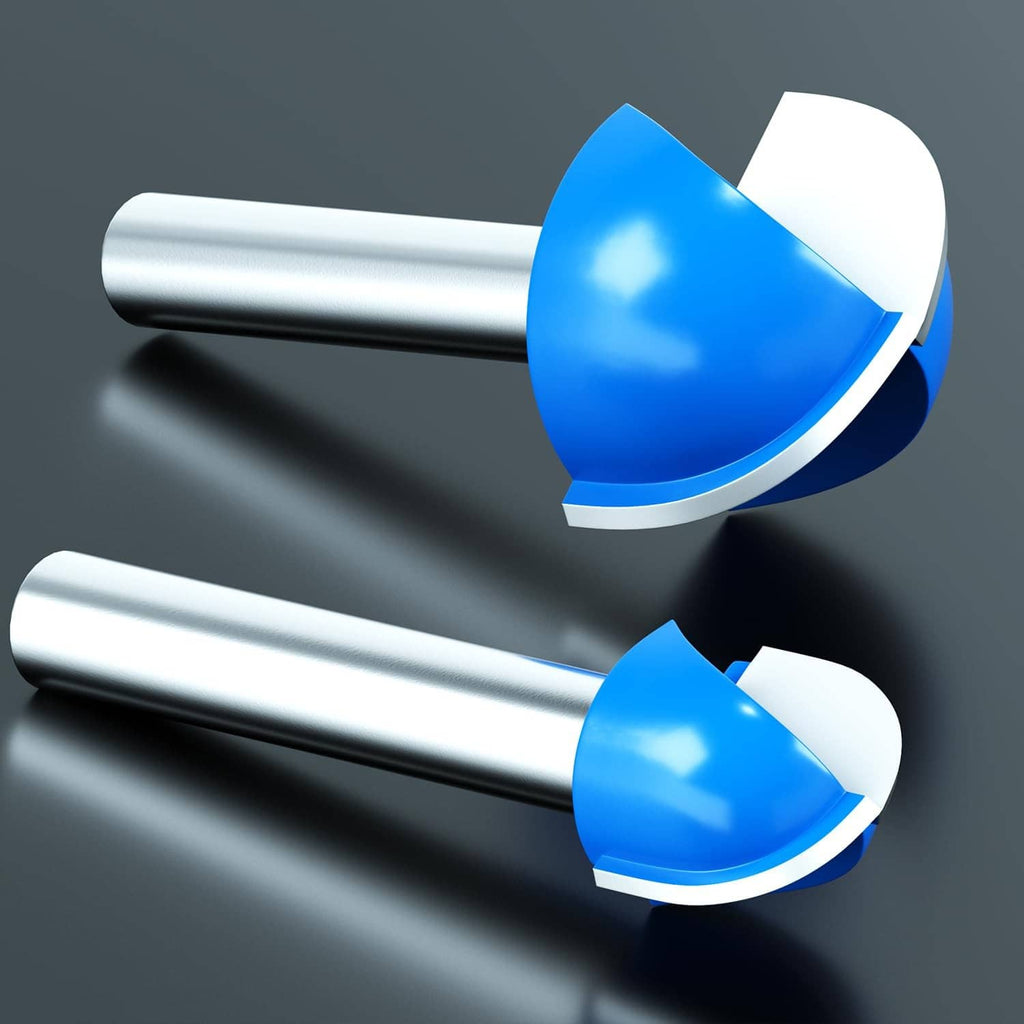 Two cove box router bits with blue semicircular cutters on silver steel shanks
