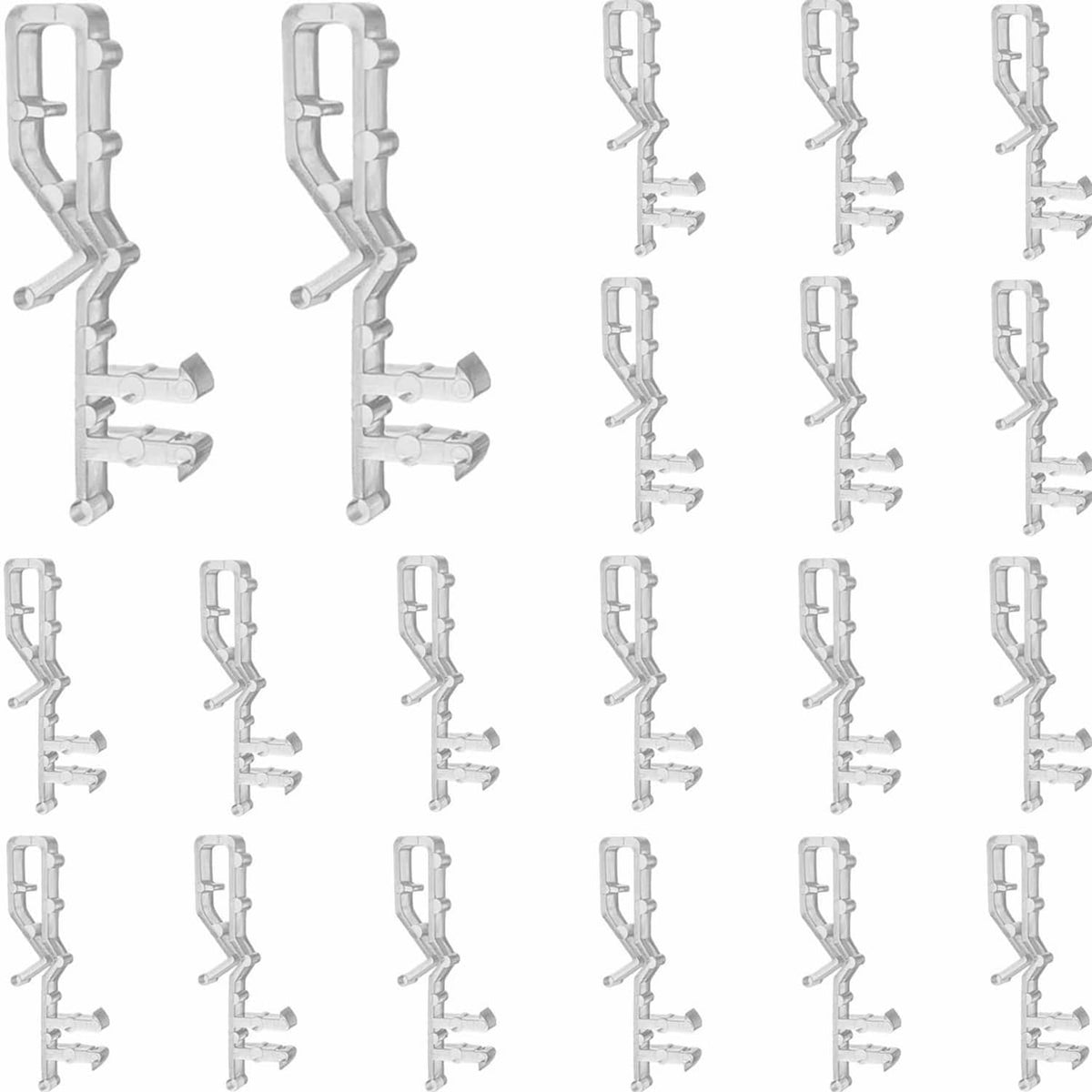 Set of 20 silver hidden channel valance clips, angled metal pieces with tabs