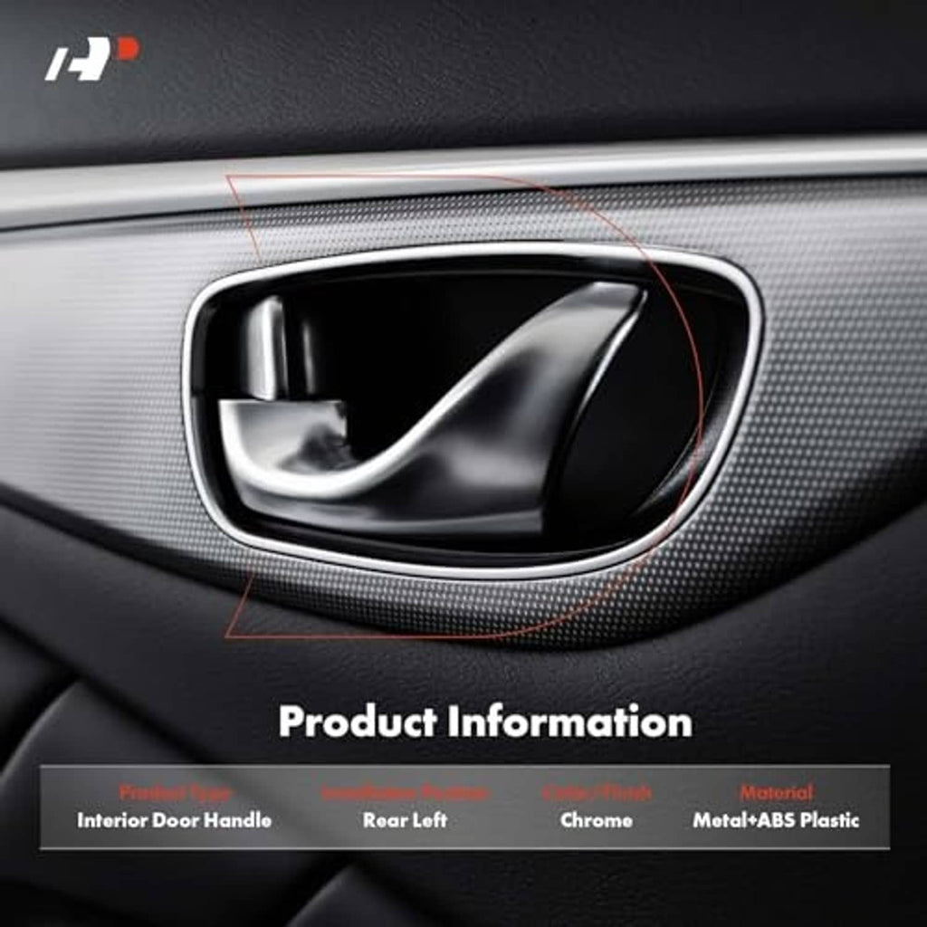 Chrome interior door handle installed in a car door panel