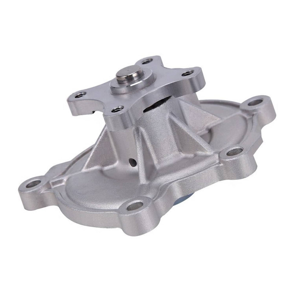 Water pump housing with outlet nozzle, silver cast metal with mounting bolt holes