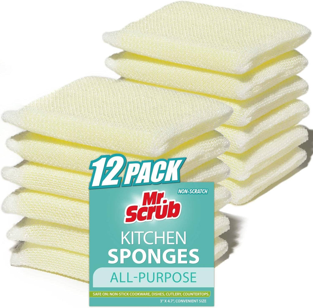 All-purpose non-scratch cleaning sponges, pale yellow, stacked