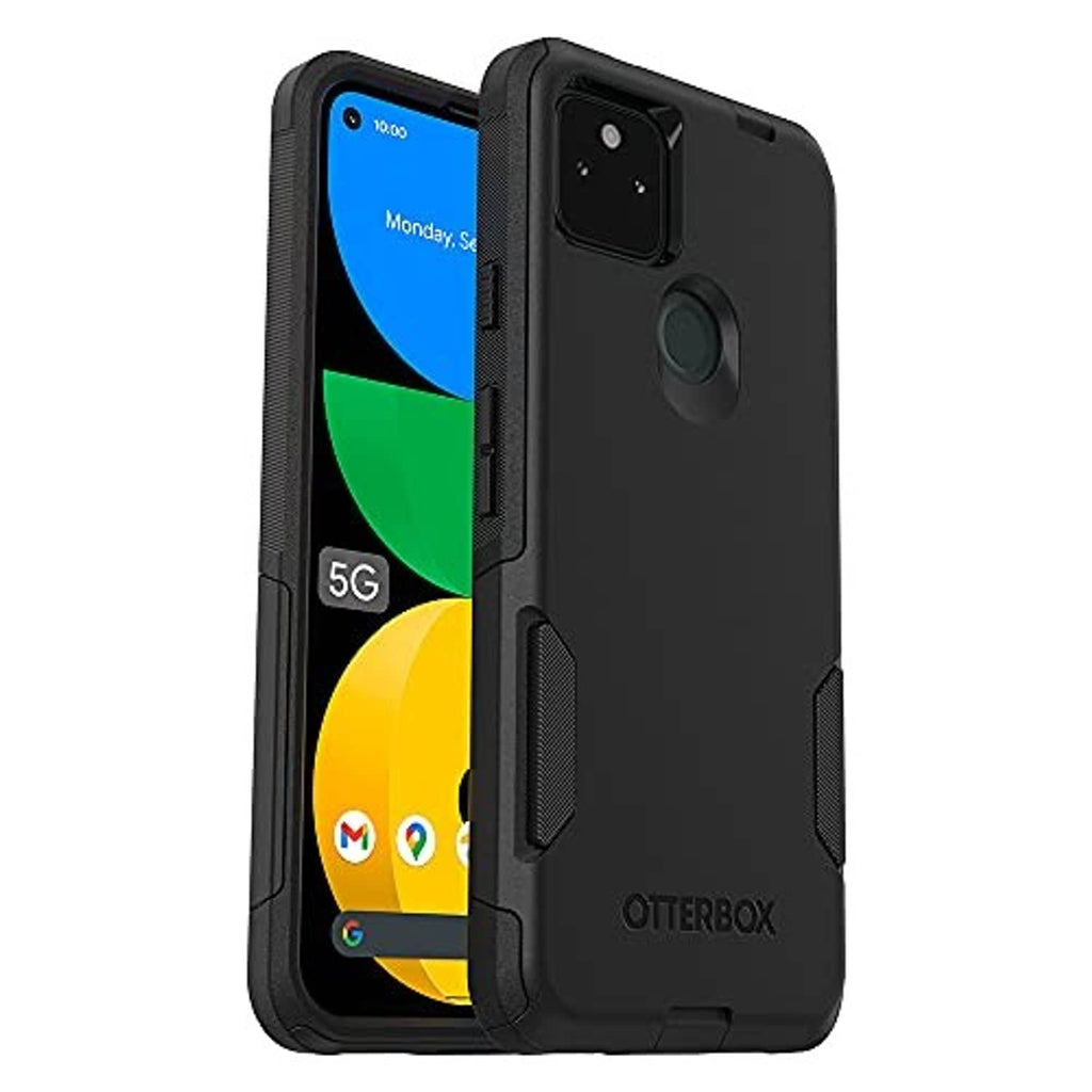 Black OtterBox phone case with dual-layer look, camera cutout, and raised grip texture