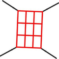 Red strike zone target net with white grid squares and black support poles