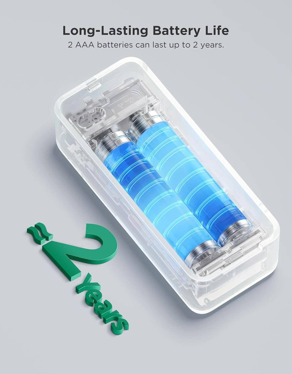 Clear battery case with two AA batteries for humidity and temperature sensor