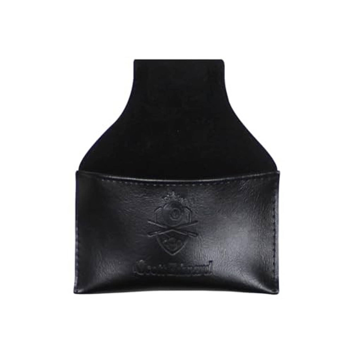 Black PU leather chalk holder pouch with curved top and embossed crest logo