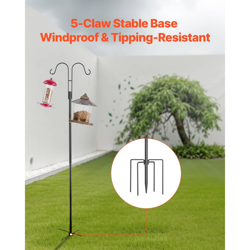 Bird feeder pole with dual hooks and five-claw stable ground base