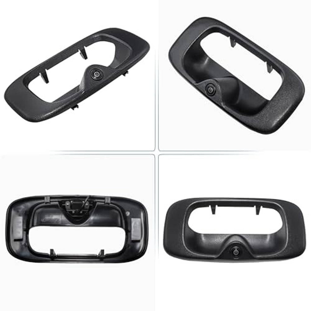 Set of black tailgate handle backup camera components, including rear housing