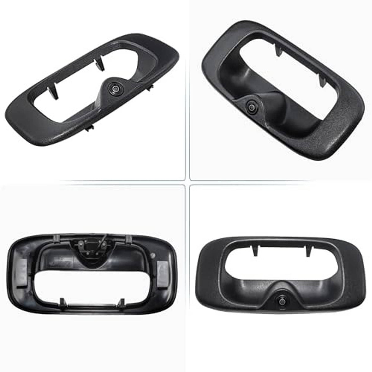 Set of black tailgate handle backup camera components, including rear housing