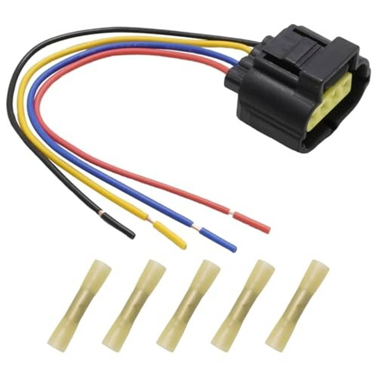 4-pin TPS throttle wiring harness pigtail plug with colored wires and beige terminals
