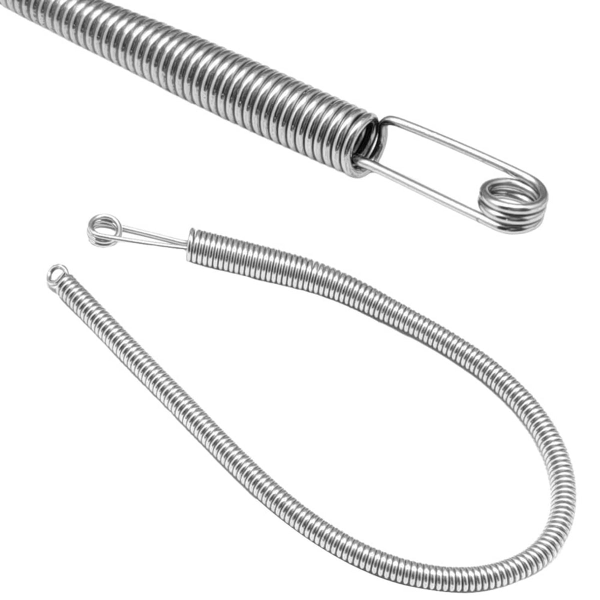 Silvery spring drawstring threader clips with coiled springs and loop ends