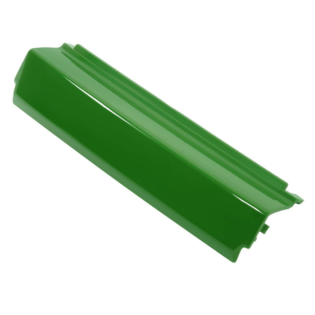Green front bumper for John Deere mower, curved panel with two side end tabs