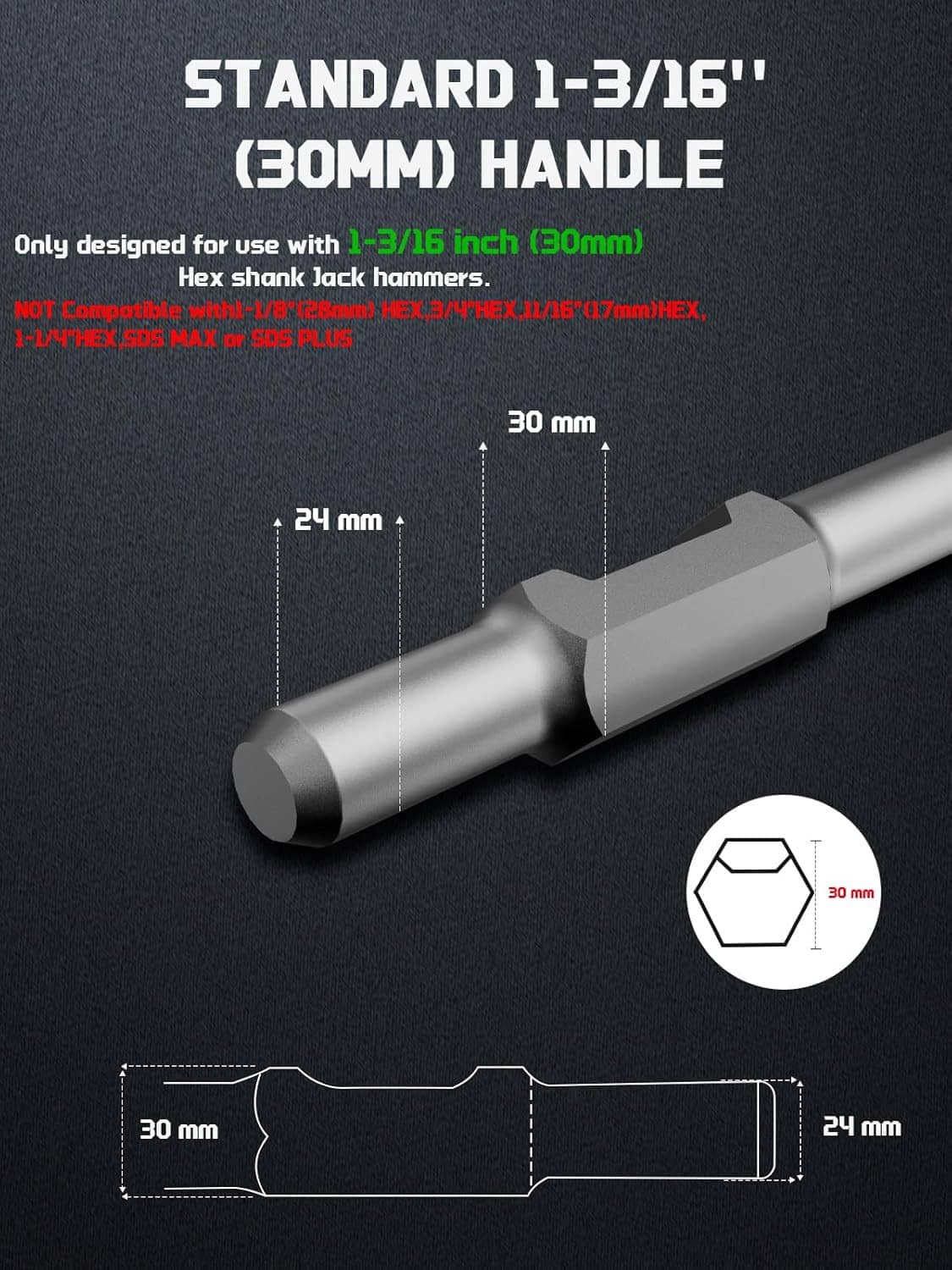 Hex shank chisel bit with standard handle and wide triangular steel blade