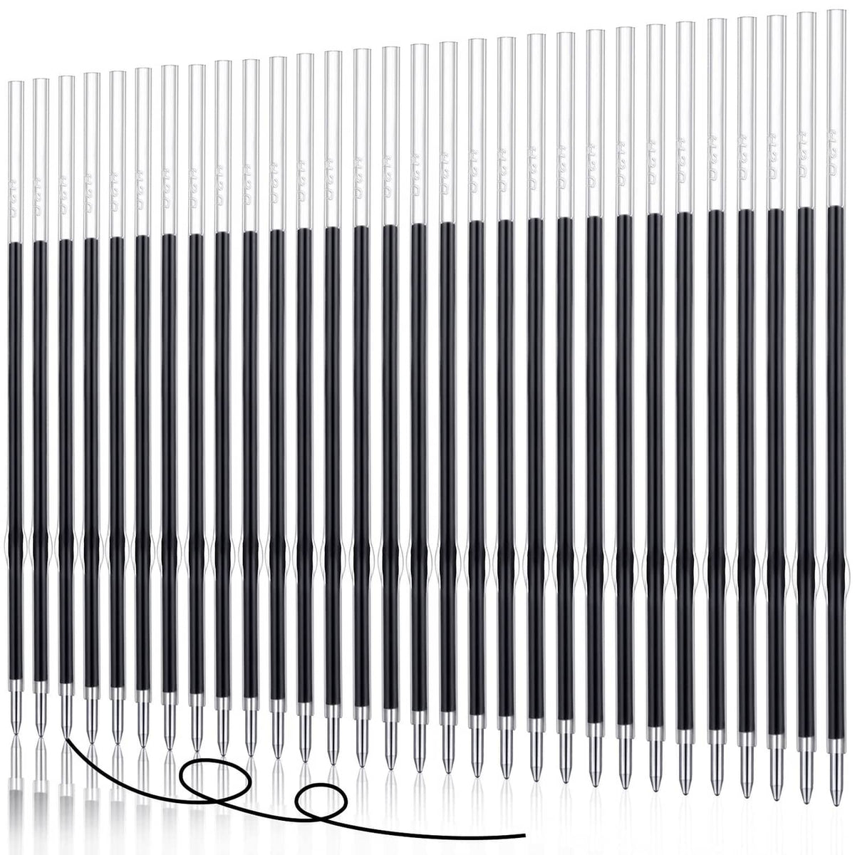 Ballpoint pen refills set with 1 mm tips, black ink, multiple slim barrels