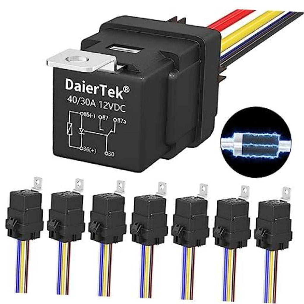 Automotive 12V relay module with diode and multi-wire harness socket, black housing