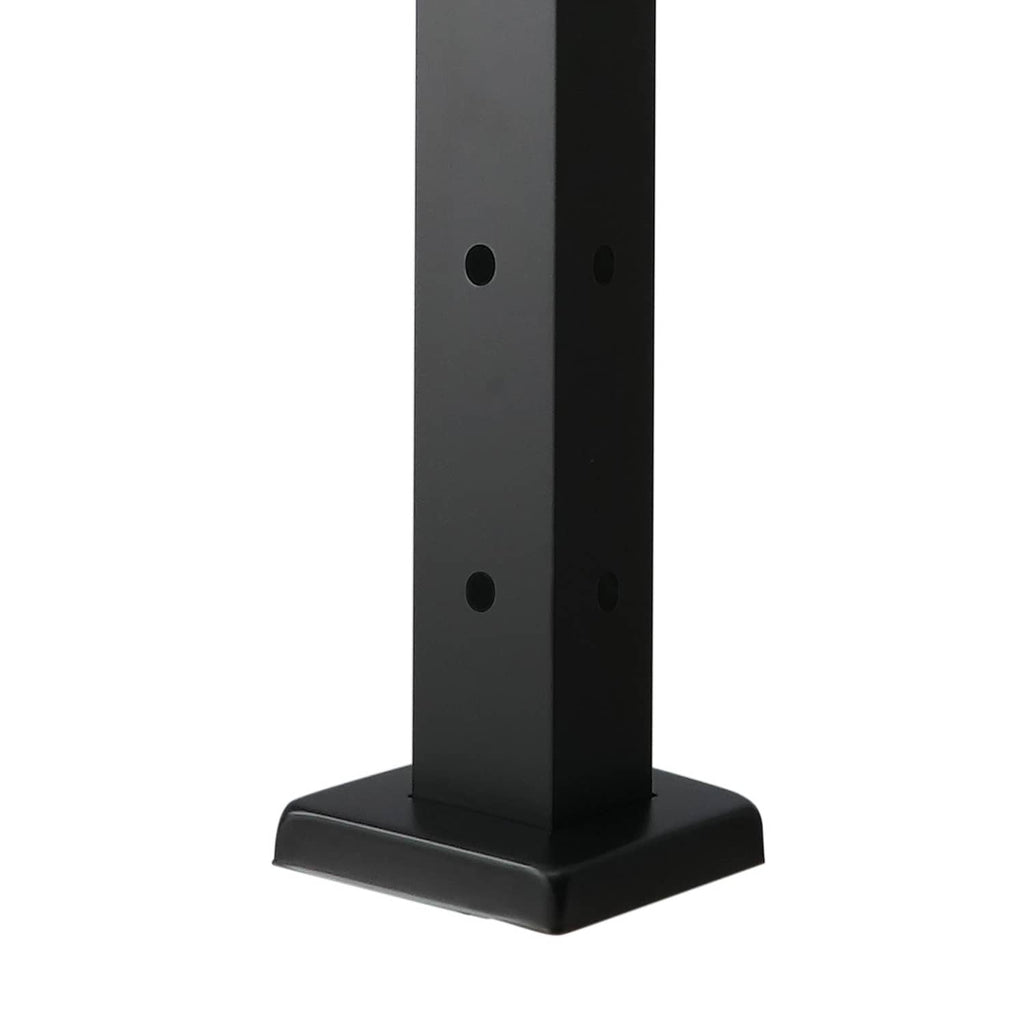Black cable railing post with four circular holes and flat square base