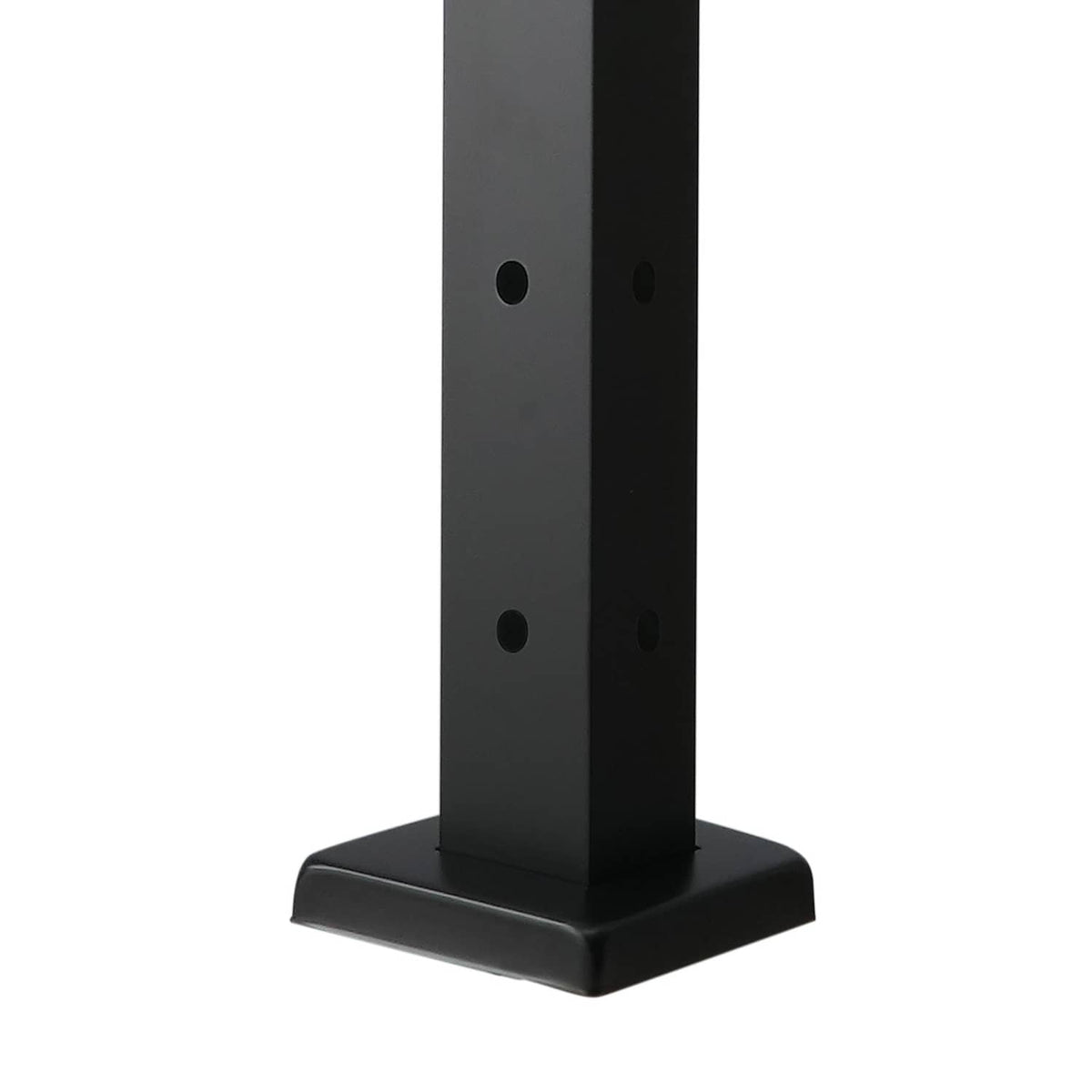 Black cable railing post with four circular holes and flat square base