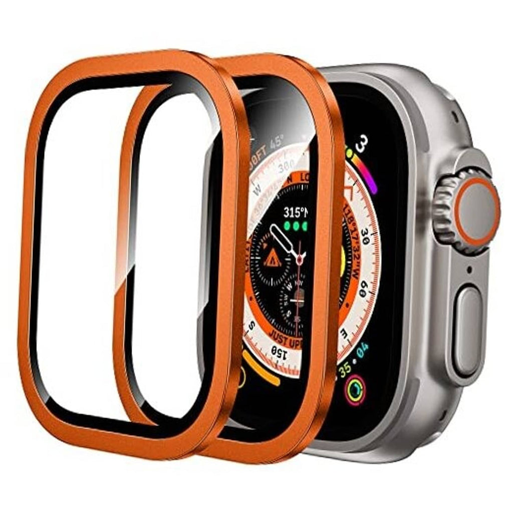 Orange protective bumper case for Apple Watch Ultra, clear front screen cover