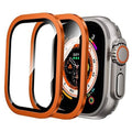 Orange protective bumper case for Apple Watch Ultra, clear front screen cover