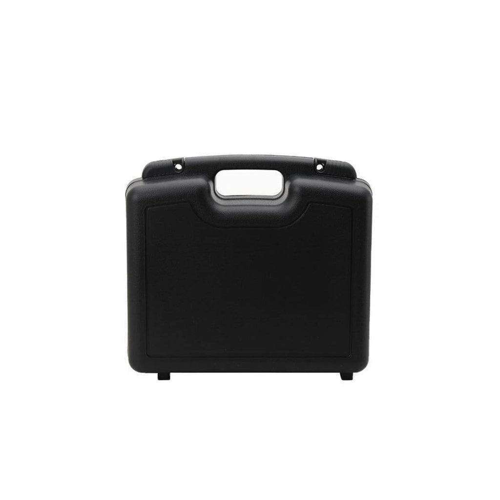 Pipe fitting reamer kit with a closed black plastic storage case