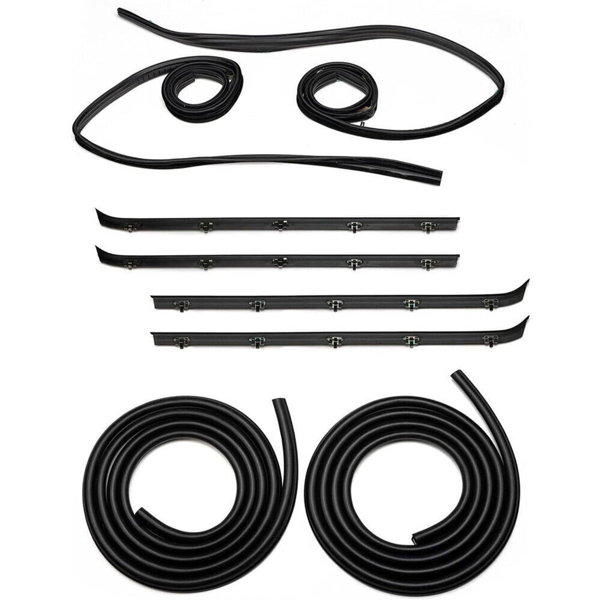 Black window run sweep seal felt weatherstrip kit with snap-in strips and coiled seals