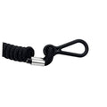 Black coiled engine safety lanyard cord with metal connector and pull loop.