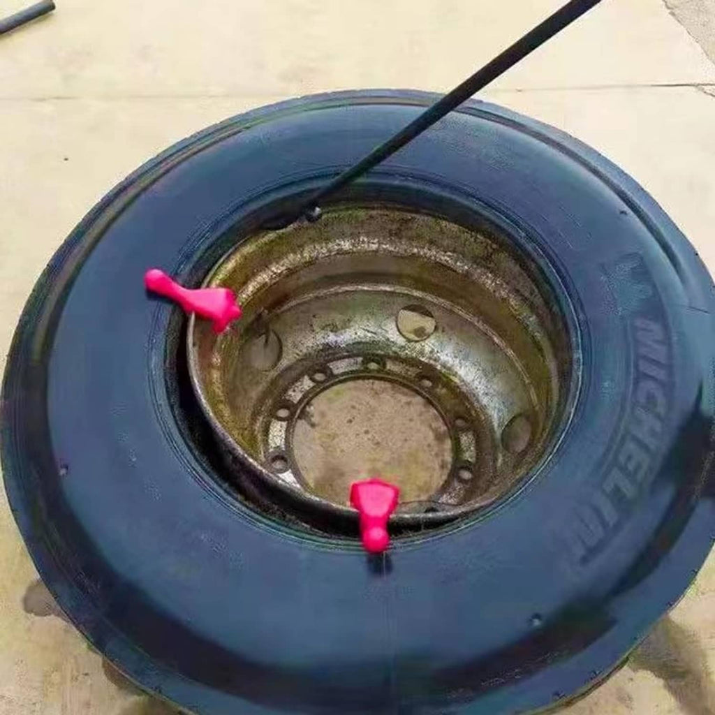 Blue tire rim with two red bead keepers on the inner bead area