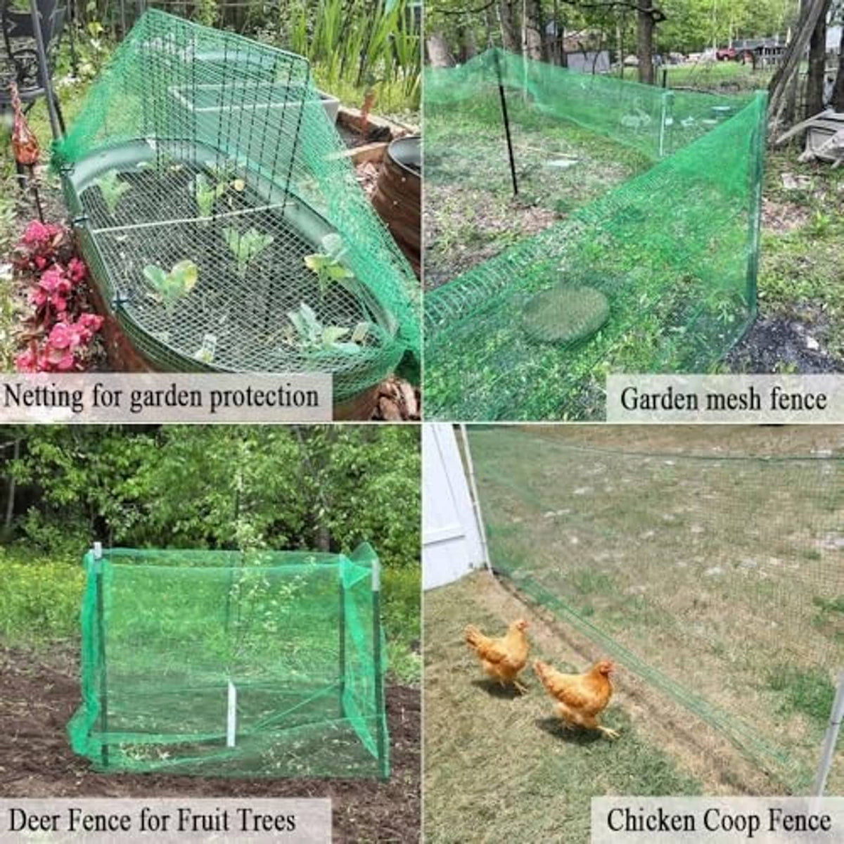 Set of green garden mesh fence enclosures for wildlife protection