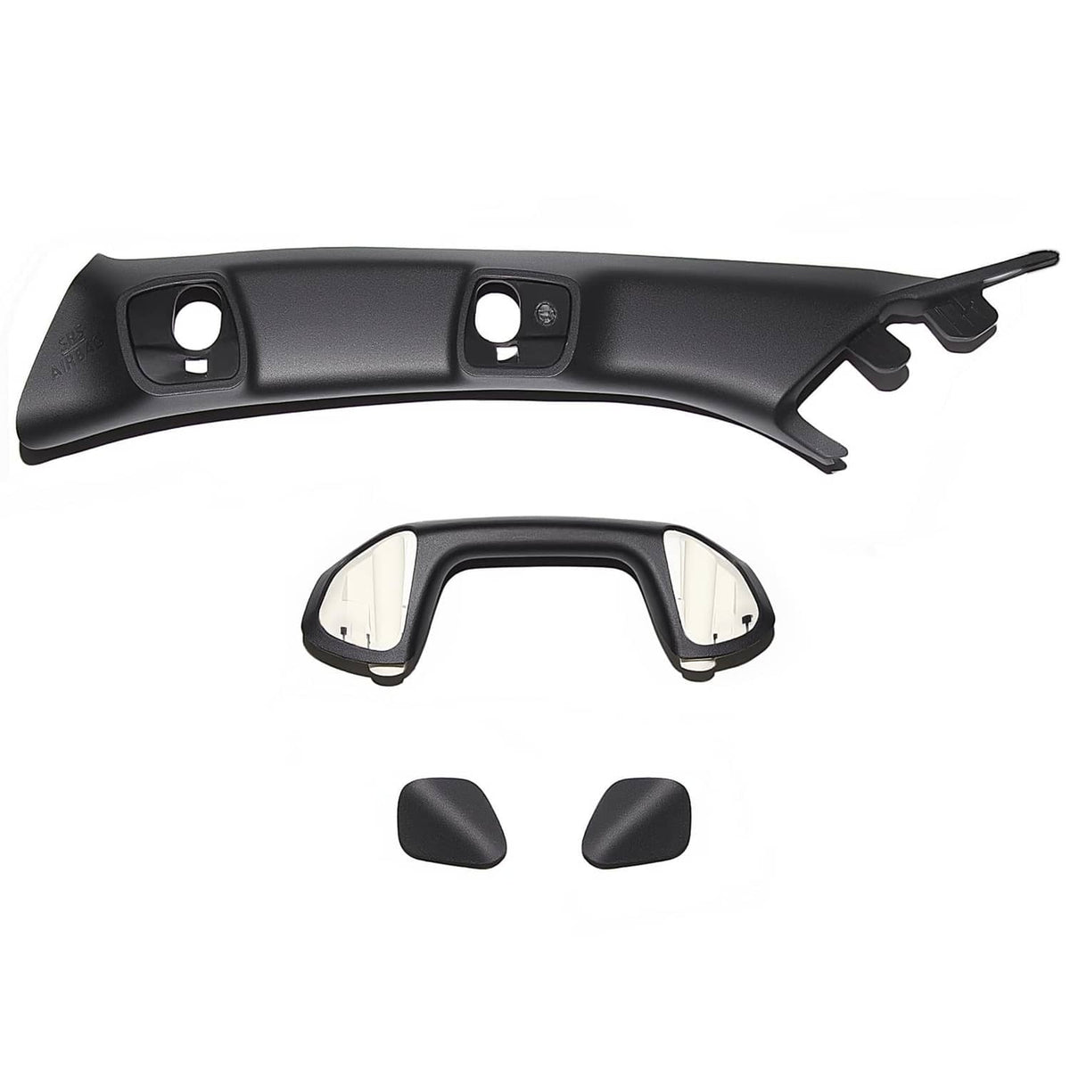 Black driver-side A-pillar grab handle panel with two white latch-like inserts