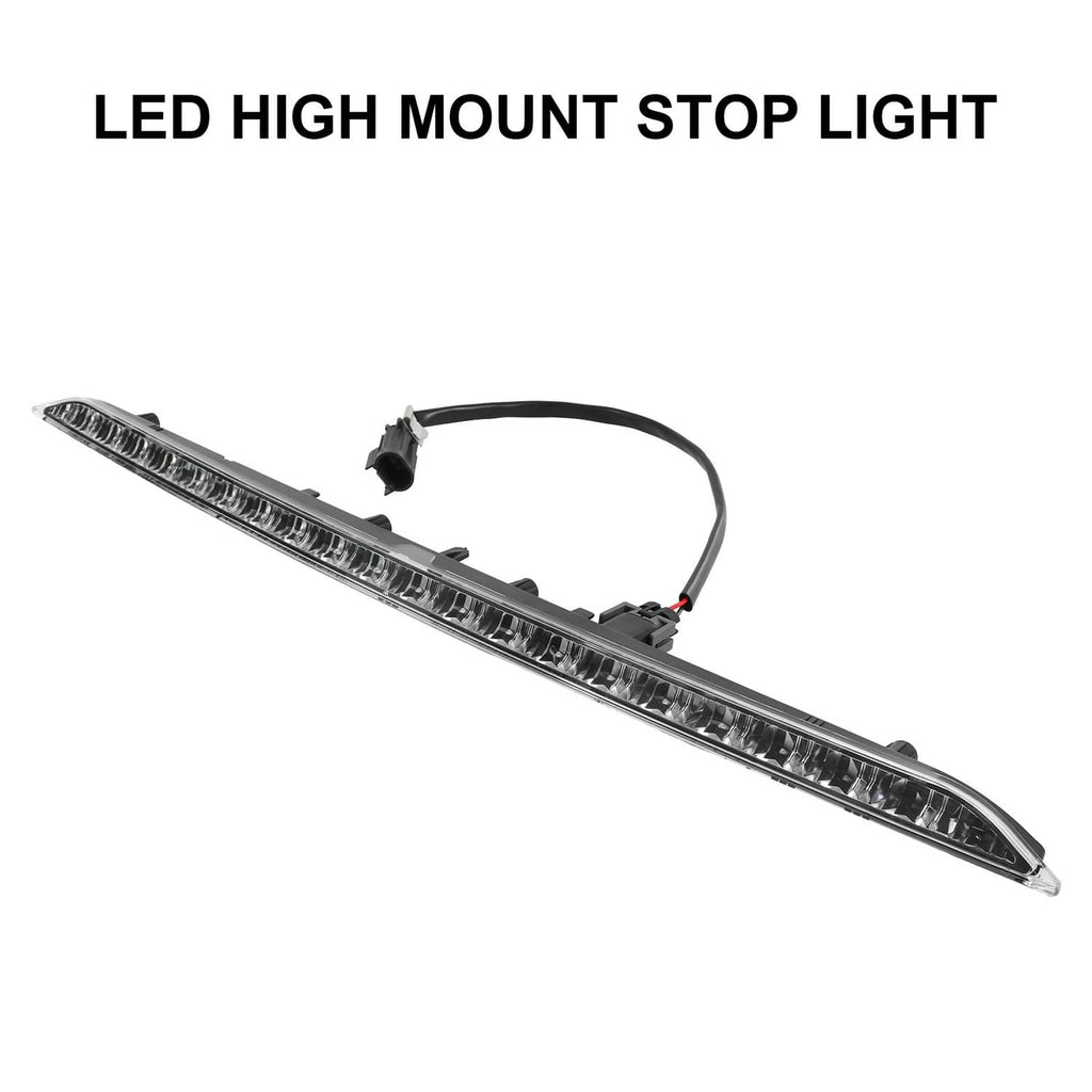 LED high mount stop light assembly with clear lens and attached wiring harness