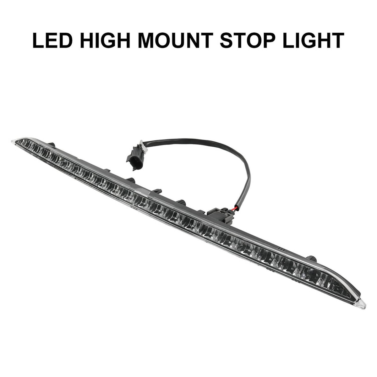 LED high mount stop light assembly with clear lens and attached wiring harness